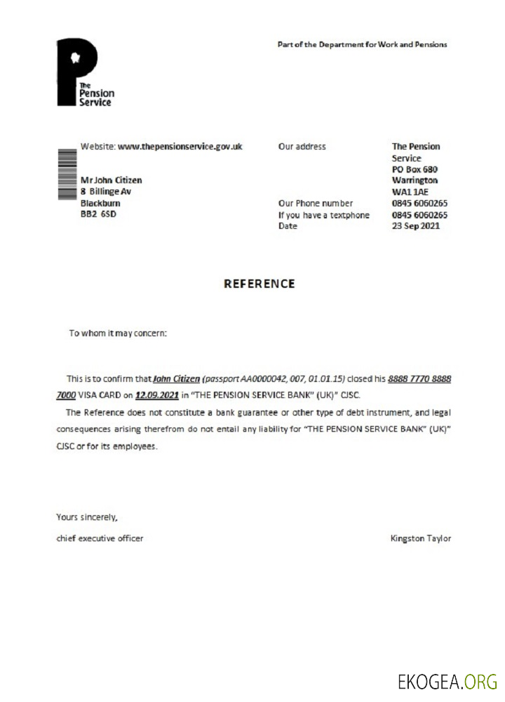 Royaume , Uni , The Pension Service , closure référence